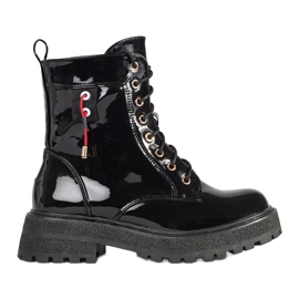 Lakirane čizme na vezice crna