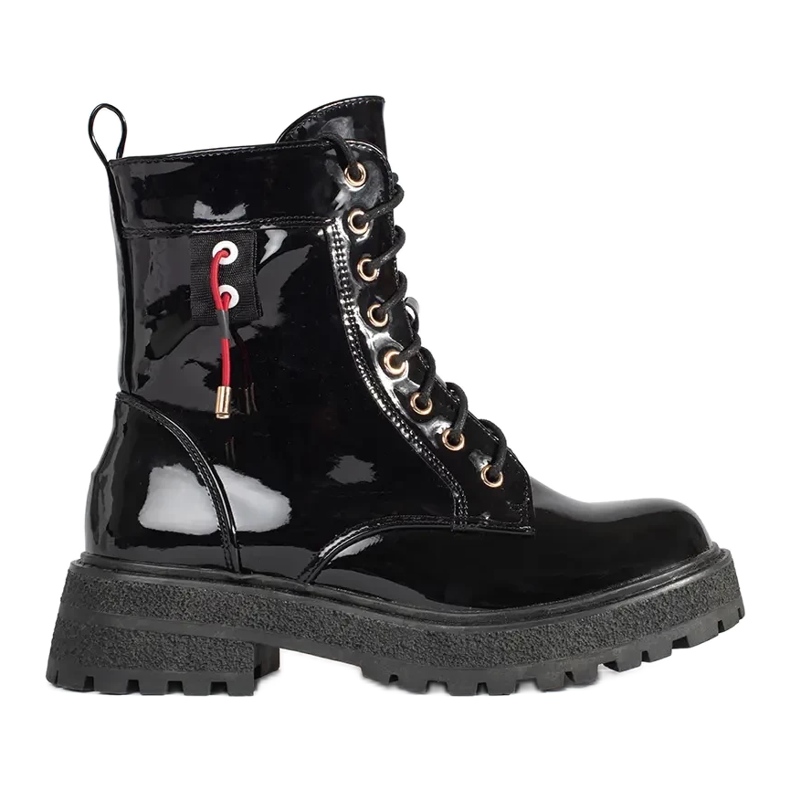 Lakirane čizme na vezice crno