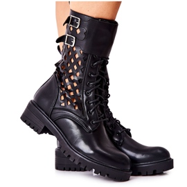 Menie Crne ažurne kožne čizme crna