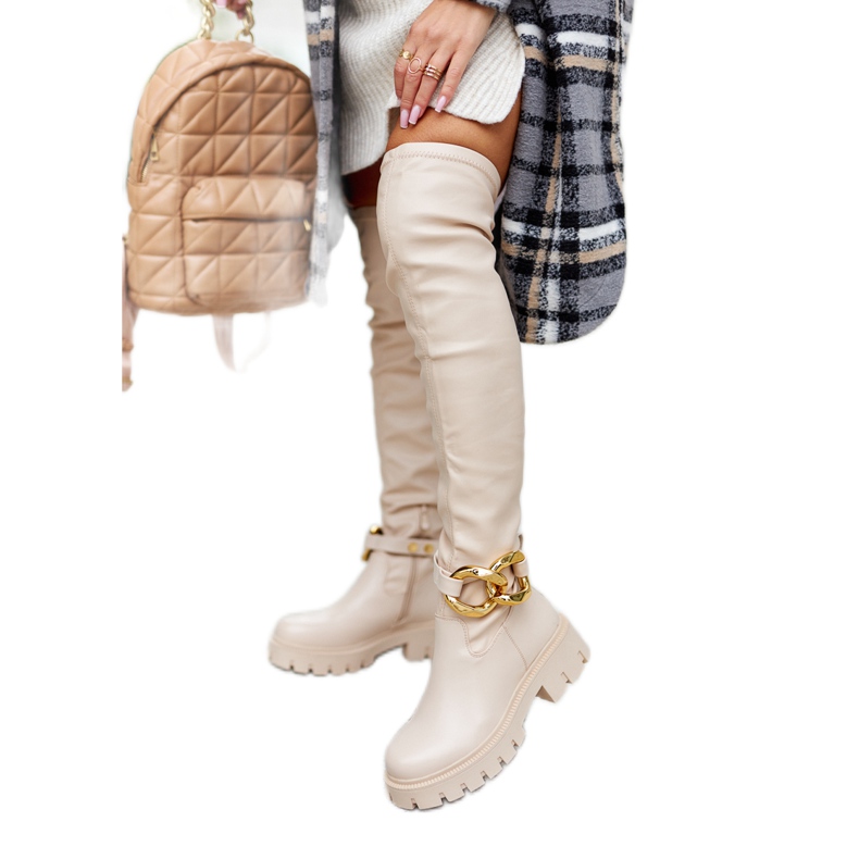 Visoke čizme s ukrasnim bež elementom Masha