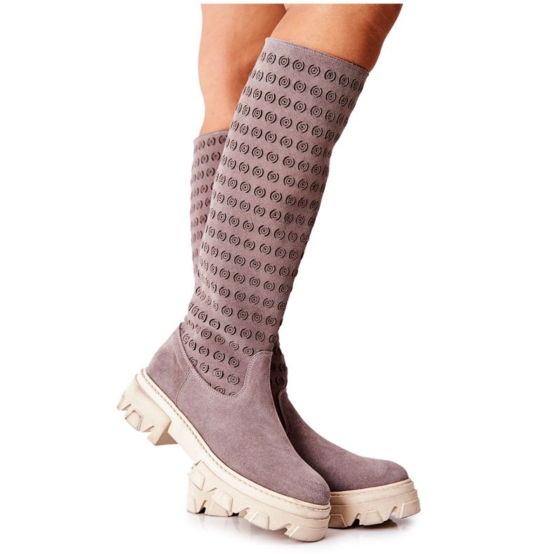 PA2 Čizme od antilopa s ažurnim uzorkom Svijetlosmeđa Eldime