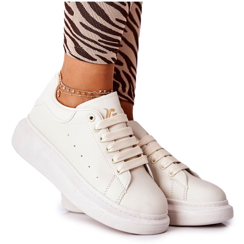 Kožne sportske cipele na bež Lemmy platformi