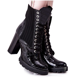 PG1 Ženske čizme na krokodilskom uzorku visoke pete Crni Erdogan crna