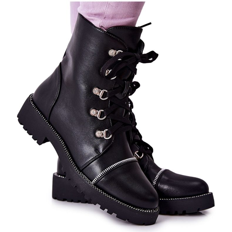 PG1 Klasične crne Daiane vezane kožne čizme crno