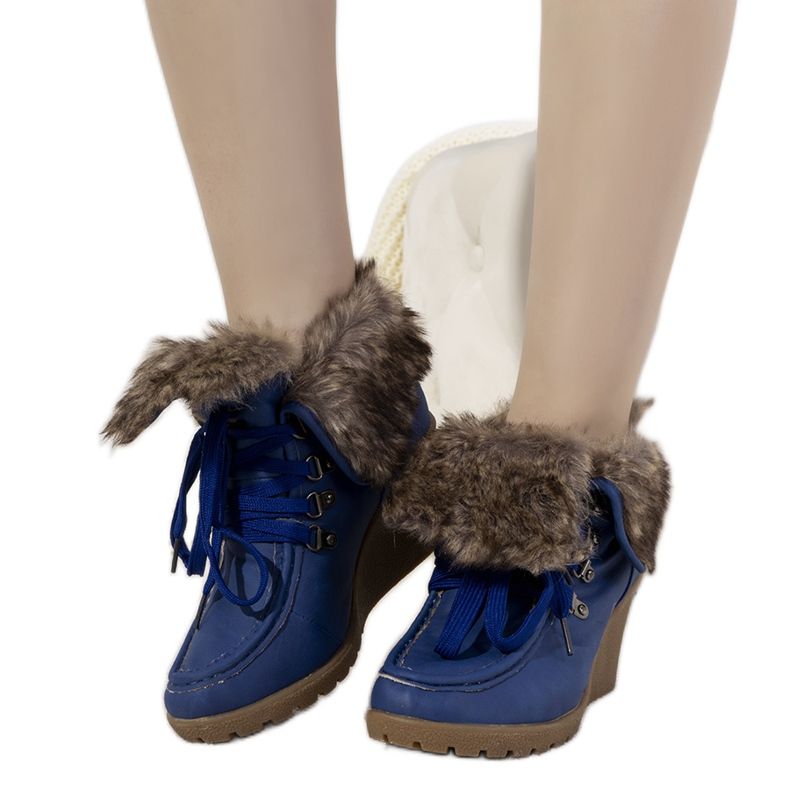 Plave čizme na klin s krznom Callas plava