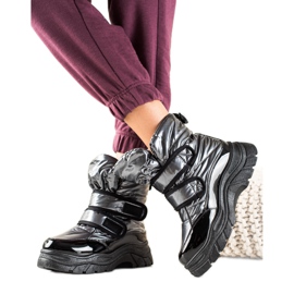 TRENDI Sjajne čizme za snijeg s čičak trakom crna srebro