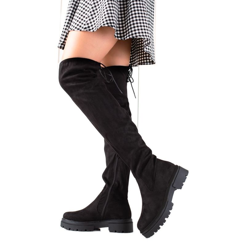 Laura Mode Crne čizme za bedra na platformi crno