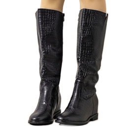 Crne čizme u uzorku Daoust krokodilske kože crna