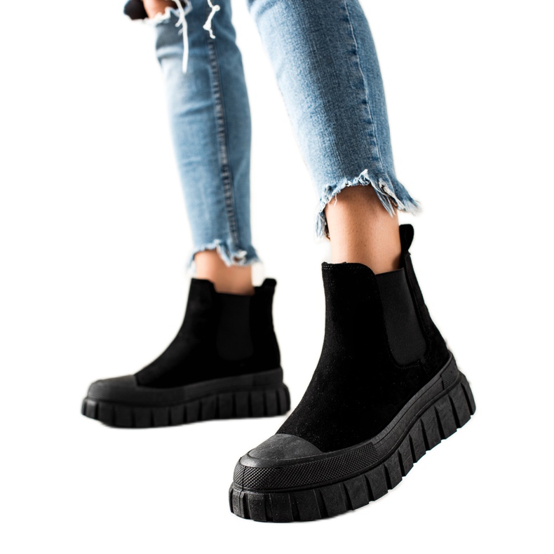 TRENDI Elegantne Chelsea čizme na platformi crno