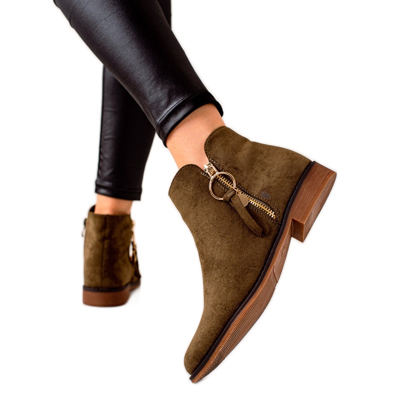 Super Me Čizme sa zlatnim patentnim zatvaračem zelena