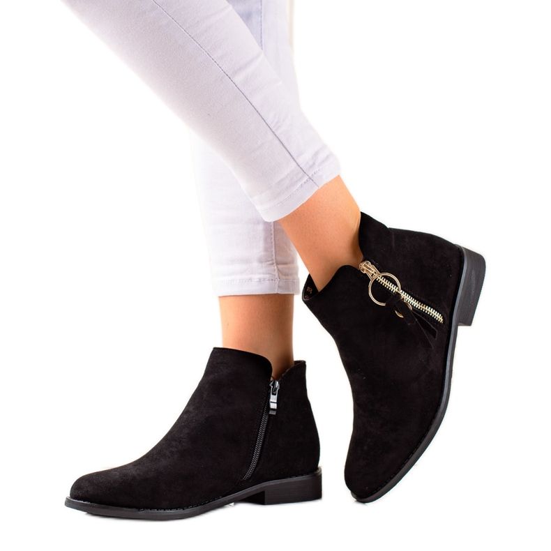 Super Me Čizme sa zlatnim patentnim zatvaračem crno