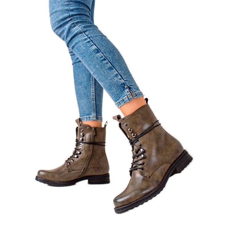 Super Mode Klasične čizme na vezanje smeđa zelena