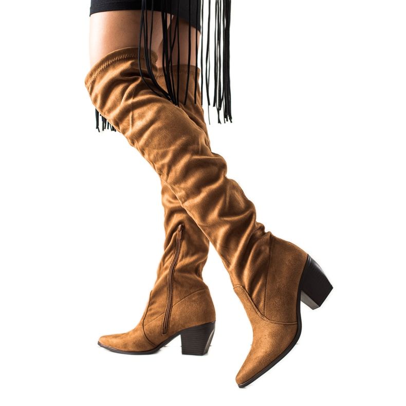 Laura Mode Čizme s niskom petom do bedara smeđa