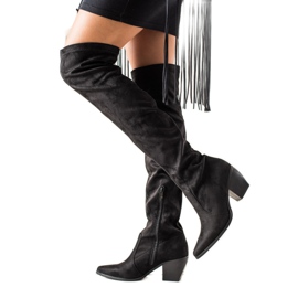 Laura Mode Čizme s niskom petom do bedara crno