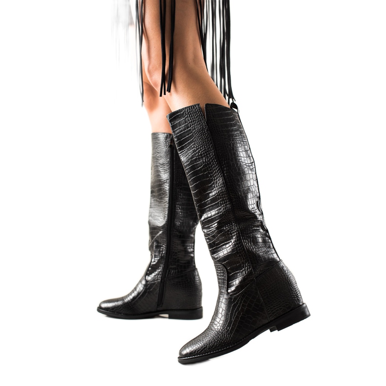 TRENDI Čizme s eko kožom na klin crno