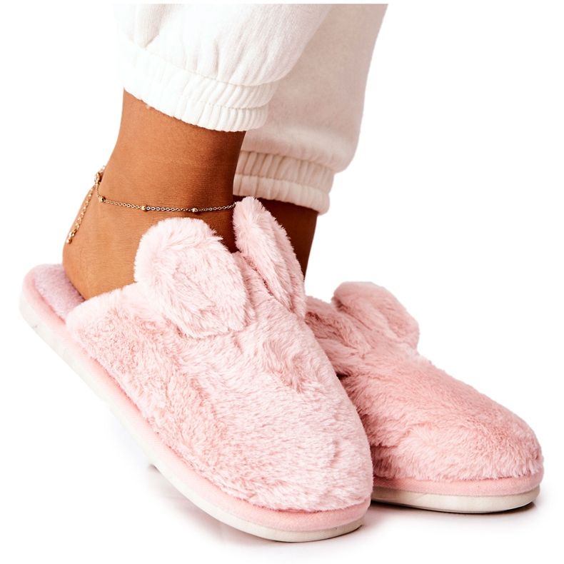 Krznene papuče s ružičastim Thorpe ušima ružičasta