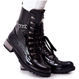 Kožne čizme Radničke na petu Laura Messi crne 2209 crno