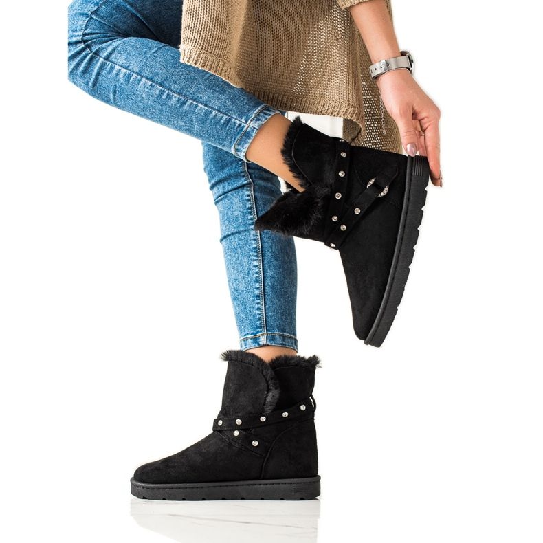 TRENDI Crni mukluki sa cirkonima crno