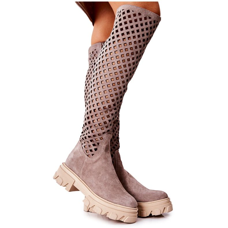 PA2 Kallede svijetlosmeđe ažurne antilop čizme bež smeđa