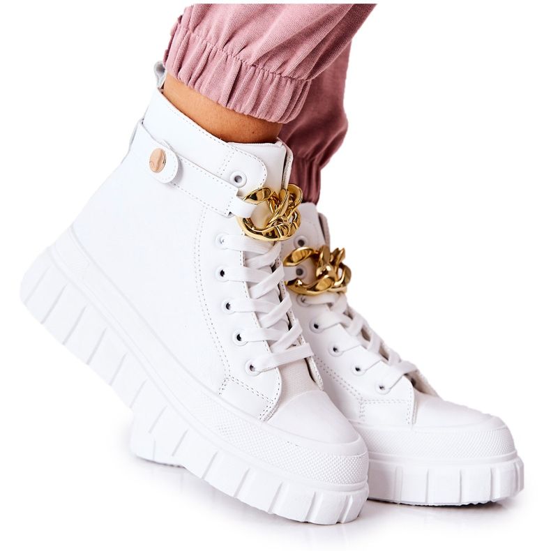 Visoke tenisice na bijeloj platformi bijela zlatna