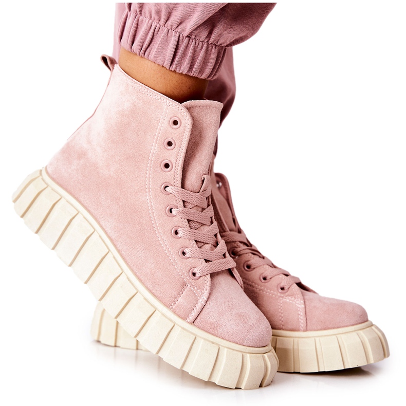 Visoke tenisice od antilopa na ružičastoj meniphise platformi bež ružičasta