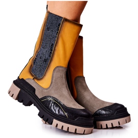 Visoke kožne čizme Maciejka žuto-sive 05141-07 bež crna siva zlatni