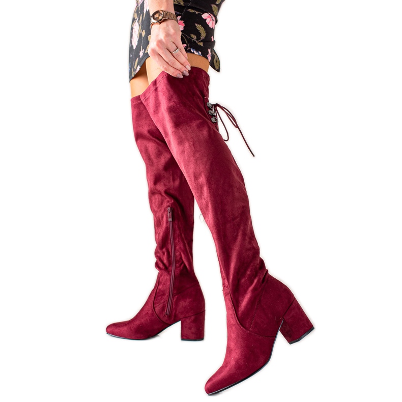 Laura Mode Čizme s visokom potpeticom do bedara crvena