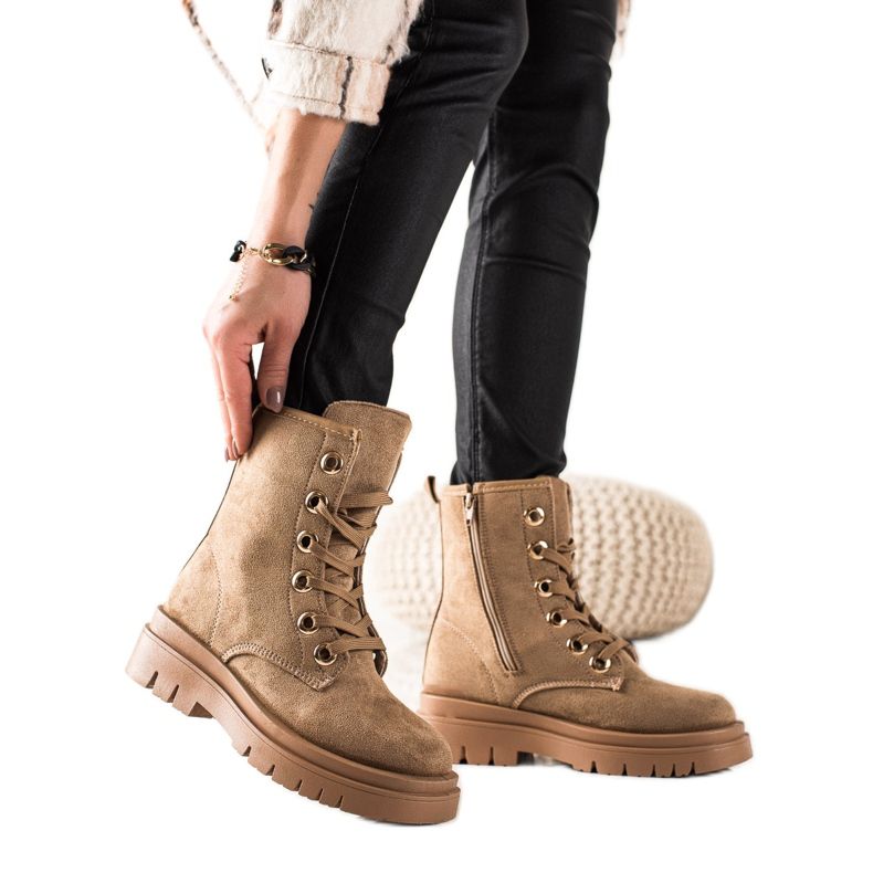 TRENDI Trappers od smeđe kože bež smeđa