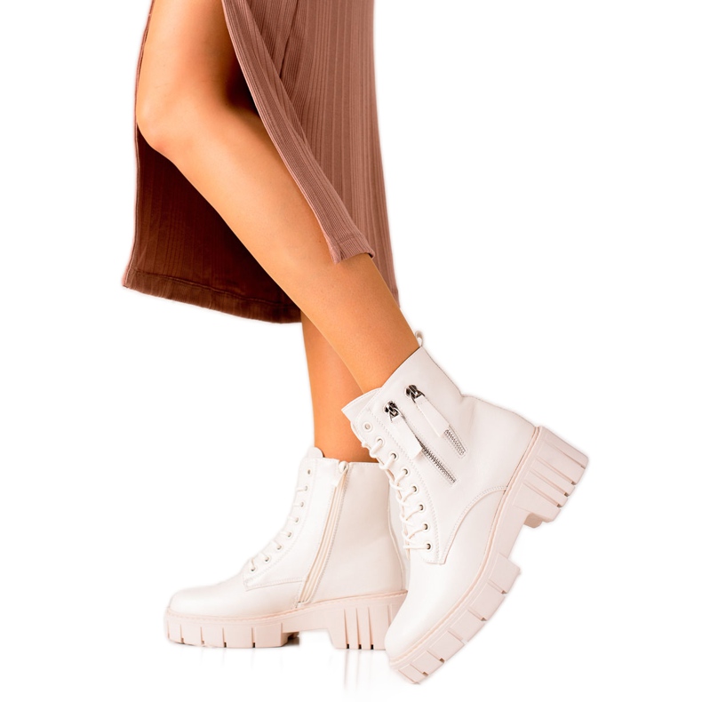 Goodin Modne traperice s ukrasnim patentnim zatvaračima bež