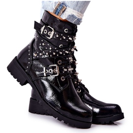 Kožne čizme s naramenicama Black Kepherine crno