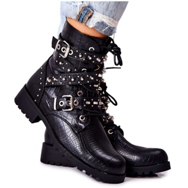 Kožne gležnjače s prugama sa životinjskim uzorkom Crna keferina