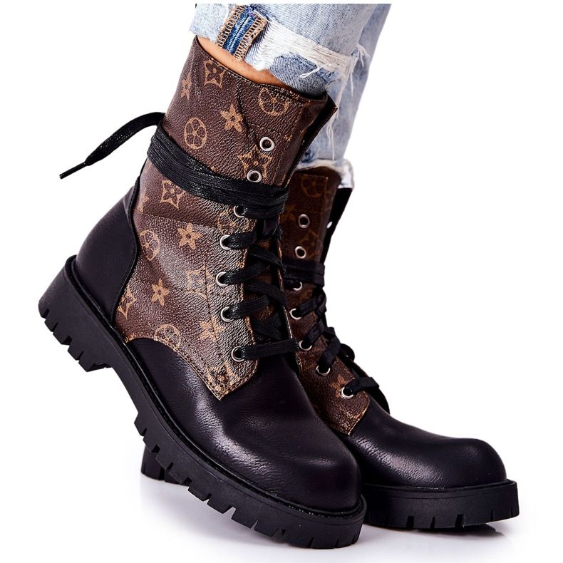 FJ1 Lonevis smeđe i crne kožne čizme smeđa crno