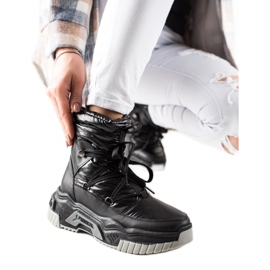 TRENDI Crne čizme za snijeg na vezanje crna