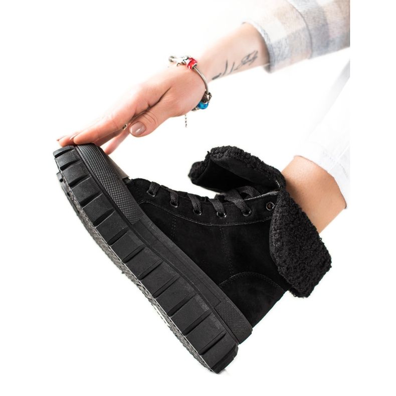 TRENDI Čizme, tenisice s ovčjom kožom crno