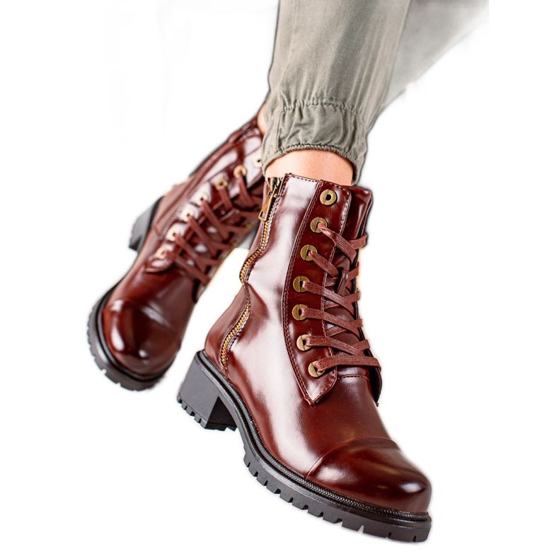 Super Mode Smeđe čizme s ukrasnim patentnim zatvaračem smeđa