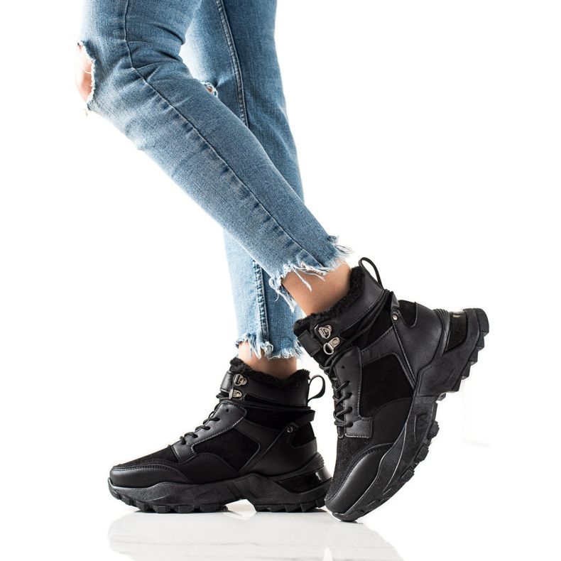 TRENDI Tople čizme na vezanje crno