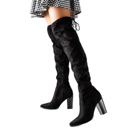 Lucky Shoes Crne čizme do bedra s visokim potpeticama crna
