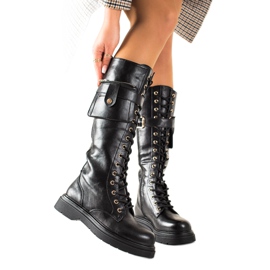 Groto Gogo Radničke čizme na vezanje s džepom crna