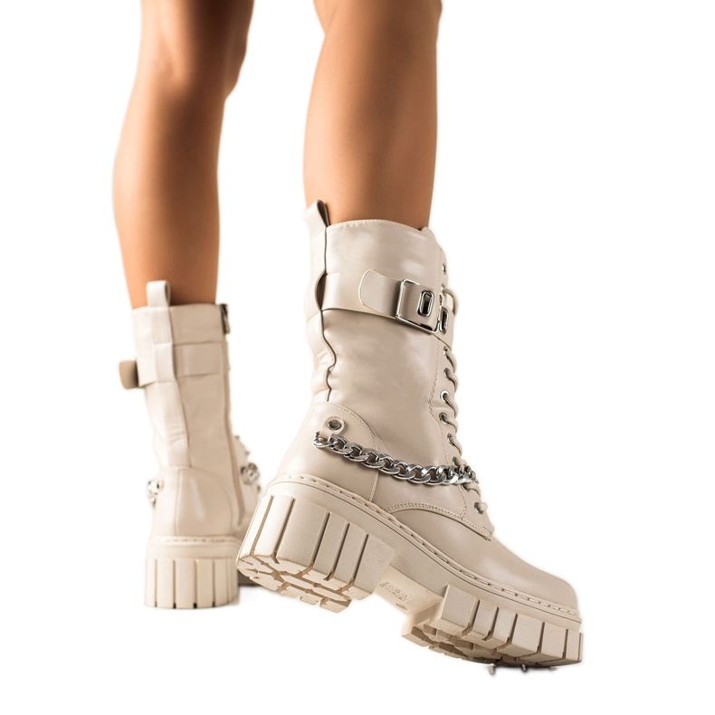 TRENDI Čizme s lancem bež