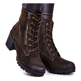 S.Barski Ženske čizme na petu tople Khaki Vimen kaki