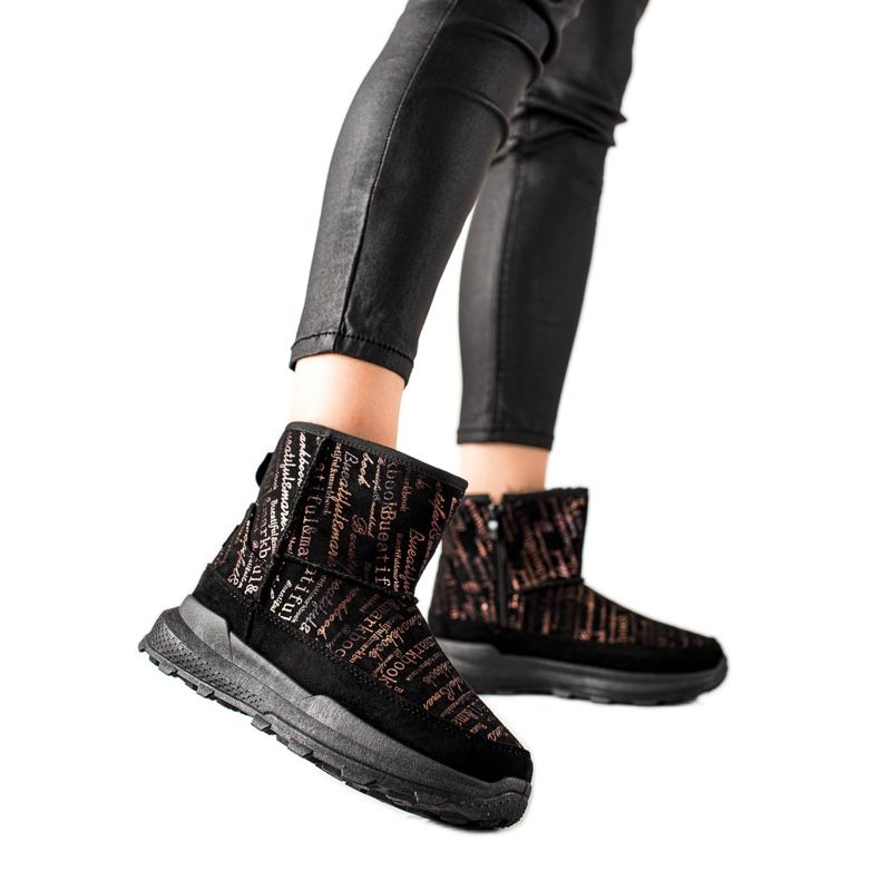 TRENDI Topli Mukluki na platformi crno zlatna