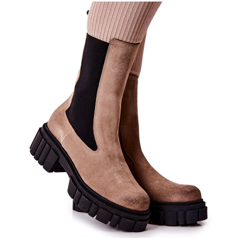 Kožne čizme Workers Laura Messi Tamno bež 2421 smeđa