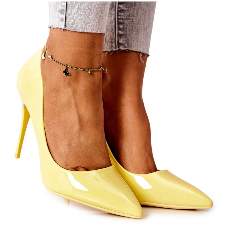 PG2 Elegantne lakirane žute Adrinnah visoke potpetice žuta boja