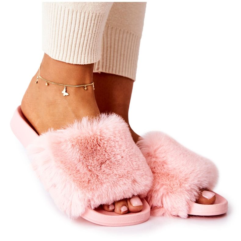 PB2 Osjetljive svijetloružičaste gumene papuče s krznom ružičasta