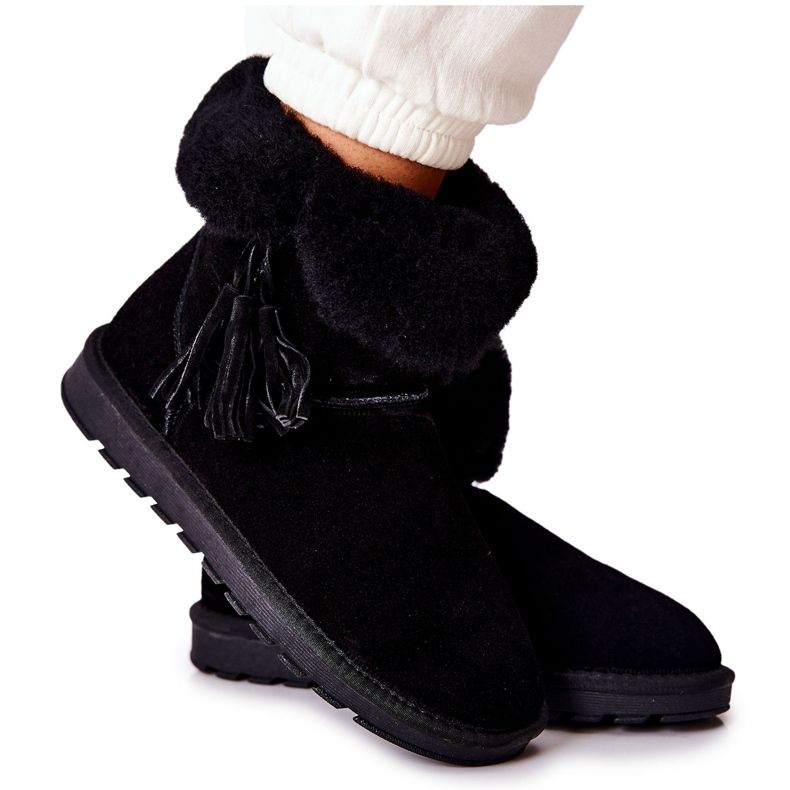 FS1 Mukluki Tople čizme za snijeg Fringes Black Sorella crno