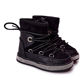 FR1 Dječje crne čizme za snijeg s kubičnim cirkonijem Wellma crna