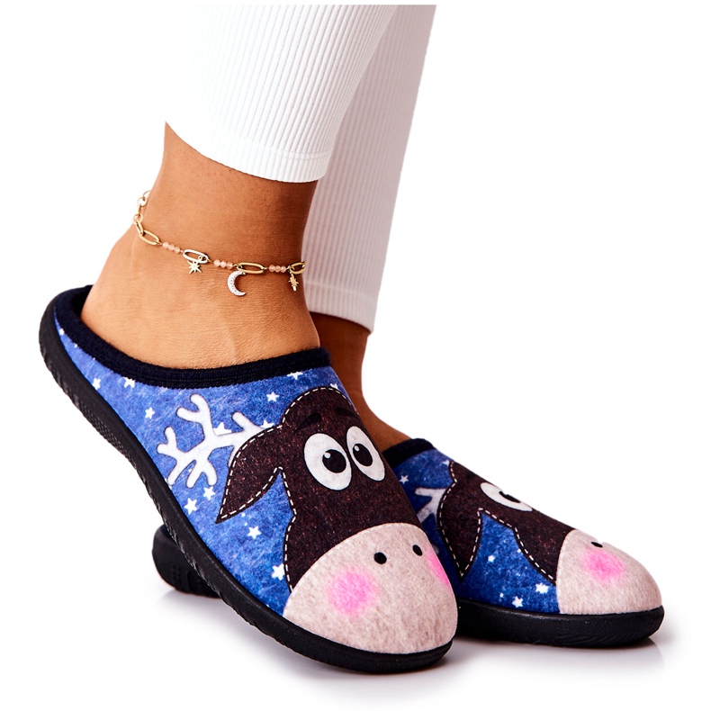 Tople papuče Reindeer uzorak Blue Elodie plava