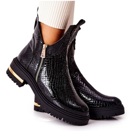 PA2 Crne čizme s izrezanim krokodilskim uzorkom Crna Crolisia crno