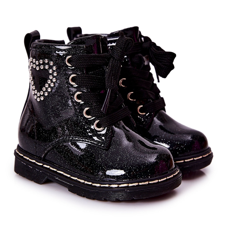 WT1 Dječje lakirane sjajne crne čizme crno