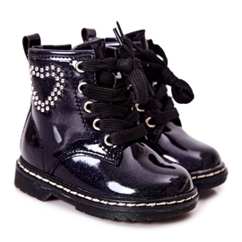 WT1 Dječje lakirane čizme Shiny Navy Blue tamnoplava